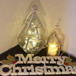 ✴︎:.｡ステンドグラス　大人感のクリスマスツリー①　　キャンドルホルダー付き 2枚目の画像