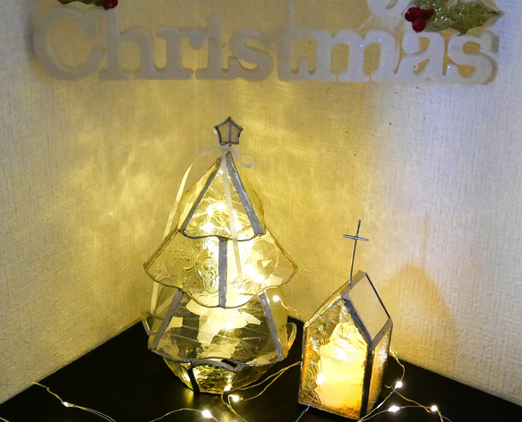 ✴︎:.｡ステンドグラス　大人感のクリスマスツリー①　　キャンドルホルダー付き 16枚目の画像