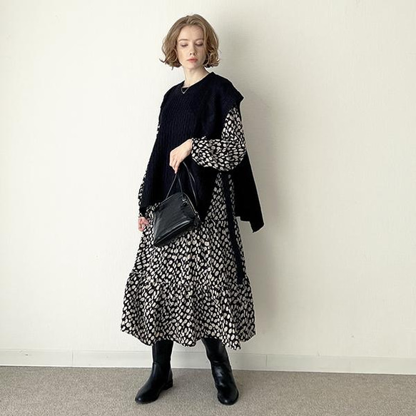美品 アナイ シフォン ドット ロングワンピース ブラック ブラウン 美品】アナイ シフォンドットプリーツワンピース ブラック