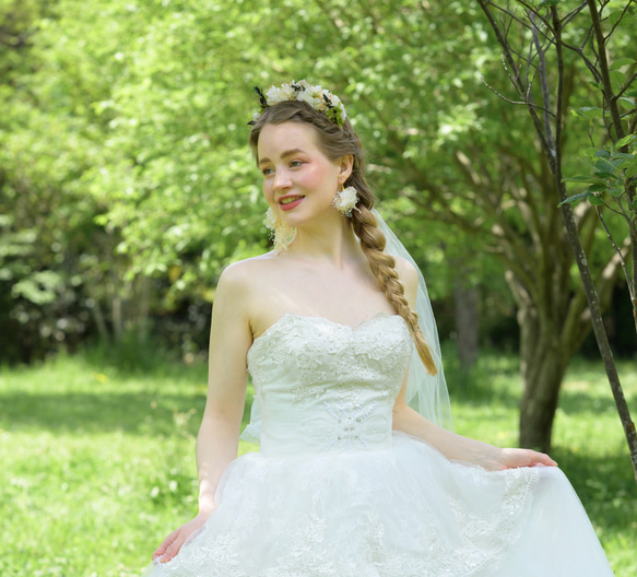 ★人気No.2★【natural dark green(LL)】ドライフラワー　ピアス・イヤリング ブライダル 5枚目の画像