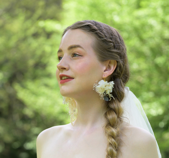 ★人気No.2★【natural dark green(LL)】ドライフラワー　ピアス・イヤリング ブライダル 9枚目の画像