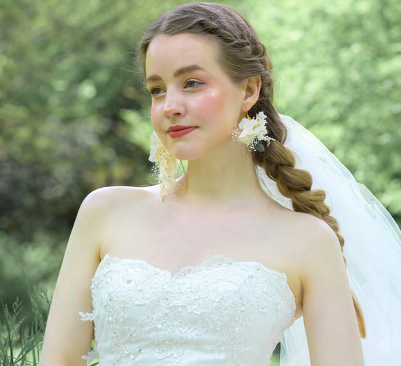 ★人気No.2★【natural dark green(LL)】ドライフラワー　ピアス・イヤリング ブライダル 3枚目の画像