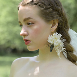 ★人気No.2★【natural dark green(LL)】ドライフラワー　ピアス・イヤリング ブライダル 2枚目の画像