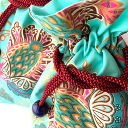 【袋ポーチM/L】美しいターコイズ色のマラケシュ柄の袋ポーチです（アメリカ製上質プレミアムコットン100％） 3枚目の画像