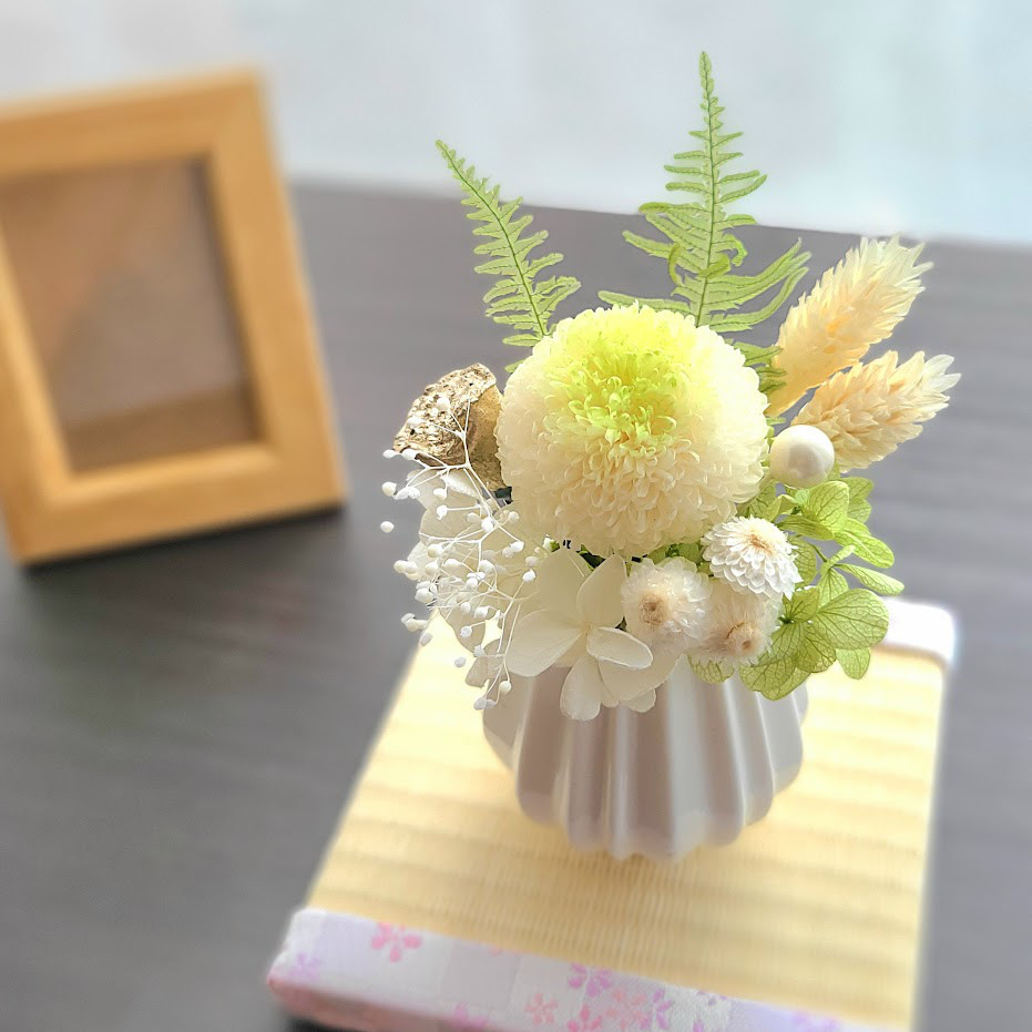 プリザーブドフラワー仏花Lサイズ （花丈27cm 下部のワイヤー