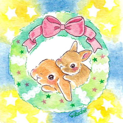 期間限定！手のひらアート【うさぎたちのクリスマスパーティー】複製