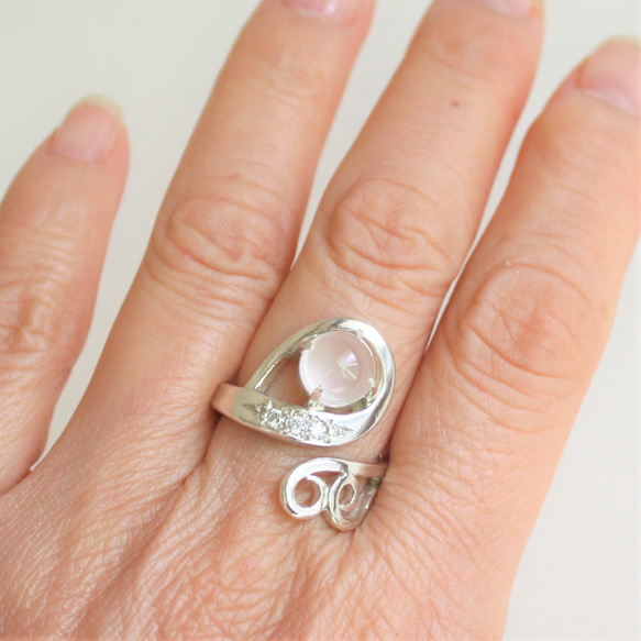 ローズクォーツの指輪 シルバー　フリーサイズ　淡いピンク　特別な日のリング 13枚目の画像