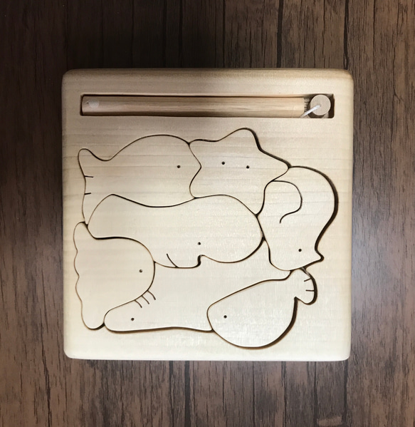 ハンドメイド おさかなつり 木箱付き（手作りおもちゃ 魚釣りの