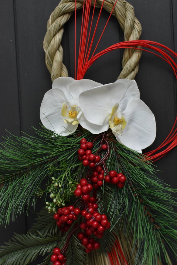 再販！しめ縄♪幸せを呼ぶ胡蝶蘭の上品華やかなお正月飾り 2枚目の画像