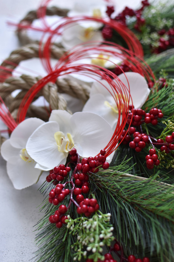 再販！しめ縄♪幸せを呼ぶ胡蝶蘭の上品華やかなお正月飾り 6枚目の画像