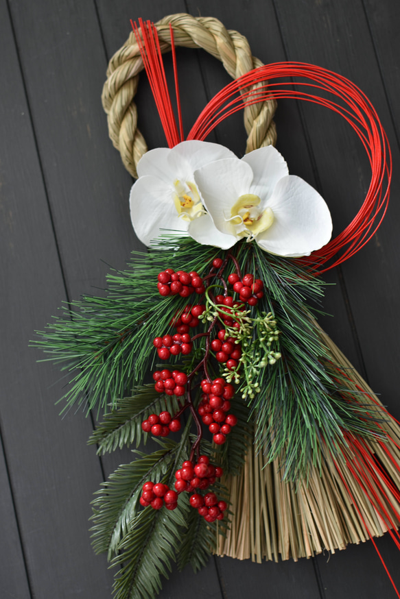 再販！しめ縄♪幸せを呼ぶ胡蝶蘭の上品華やかなお正月飾り 5枚目の画像