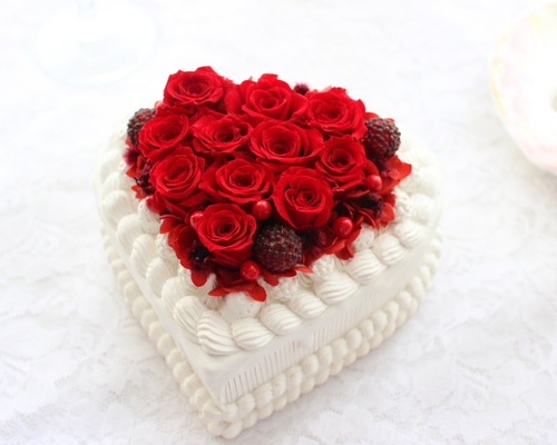 プリザーブドフラワーケーキ ハートピンク ギフトケース付き☆ 誕生日プレゼント スヌーピーハート フラワーケーキ プリザーブド