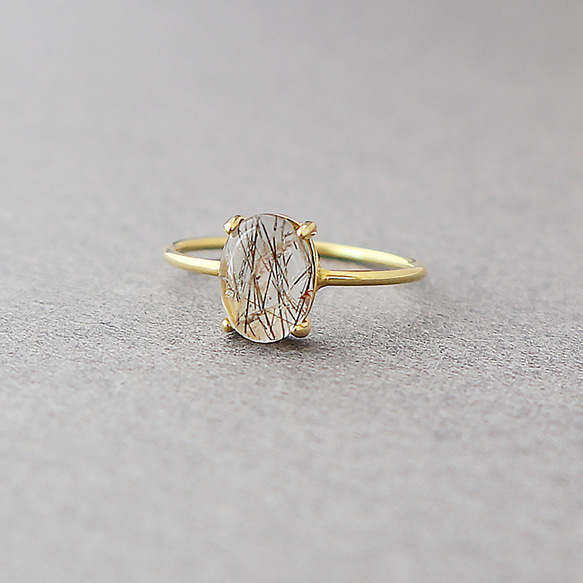 電氣石石英橢圓形凸圓形約 8 x 6 毫米/銀 925 金戒指戒指 第2張的照片
