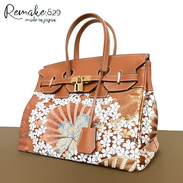 SOLD◇30サイズ#2◇着物帯と本革のリメイクバッグ◇remake.829 日本職