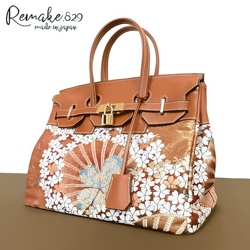 SOLD◇30サイズ#2◇着物帯と本革のリメイクバッグ◇remake.829 日本職
