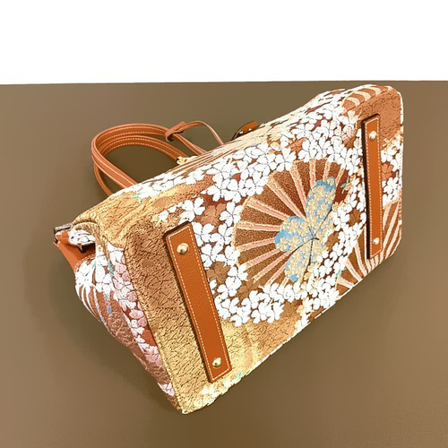 SOLD◇30サイズ#2◇着物帯と本革のリメイクバッグ◇remake.829 日本職