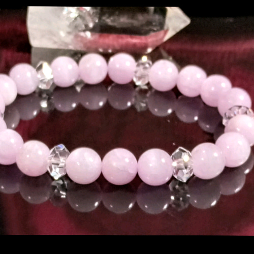 品質　ヒデナイトブレスレット 透明感＆キャッツアイ効果　クンツァイト　2-6 キャッツアイ クンツァイト 高品質 5A グレード ブレスレット