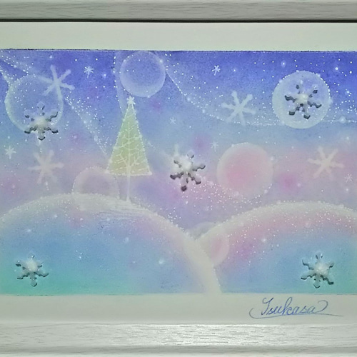 冬のパステルアート ホワイトクリスマスの幻想 パステル画原画 絵画