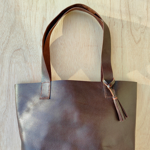 ブラウン トートバッグ シンプルデザイン A4サイズしかくトートbag・ver2（ファスナー付き・マチ幅15?ver