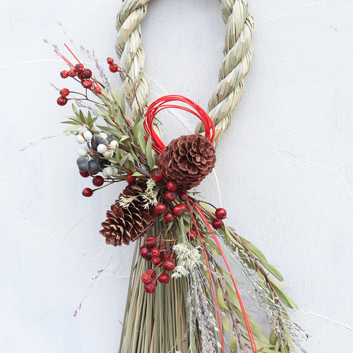 お正月注連縄ミニリース ほのか ◇ しめ飾り しめ縄 ドライフラワー