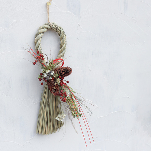 お正月注連縄ミニリース ほのか ◇ しめ飾り しめ縄 ドライフラワー