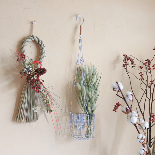 お正月注連縄ミニリース ほのか ◇ しめ飾り しめ縄 ドライフラワー