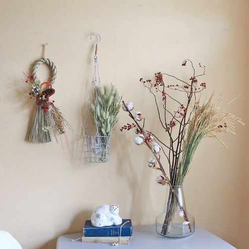 お正月注連縄ミニリース ほのか ◇ しめ飾り しめ縄 ドライフラワー