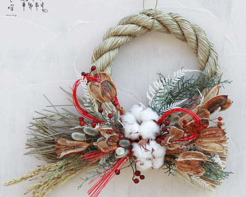 約幅33cm ◇ お正月 しめ縄リース あけぼの ◇ しめ飾り しめ縄 ドライ