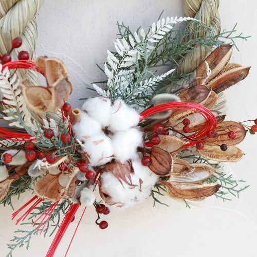 約幅33cm ◇ お正月 しめ縄リース あけぼの ◇ しめ飾り しめ縄 ドライ