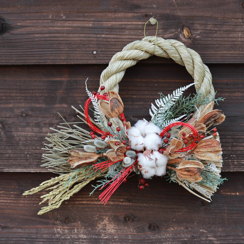 約幅33cm ◇ お正月 しめ縄リース あけぼの ◇ しめ飾り しめ縄 ドライ