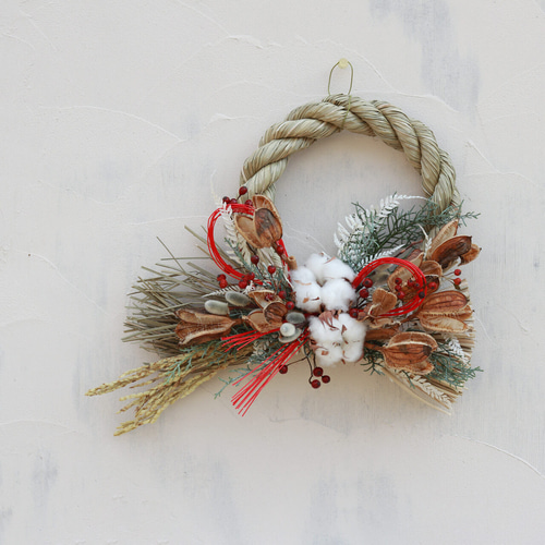 約幅33cm ◇ お正月 しめ縄リース あけぼの ◇ しめ飾り しめ縄 ドライ