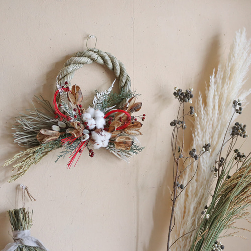 約幅33cm ◇ お正月 しめ縄リース あけぼの ◇ しめ飾り しめ縄 ドライ