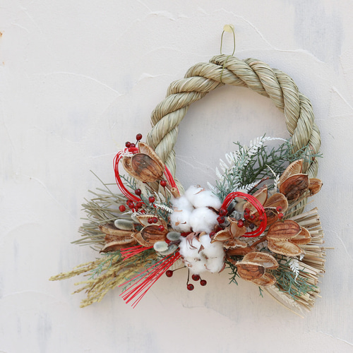 約幅33cm ◇ お正月 しめ縄リース あけぼの ◇ しめ飾り しめ縄 ドライ