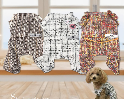 ロンパース 秋冬 ツイード ドッグウェア シック つなぎ ナチュラル