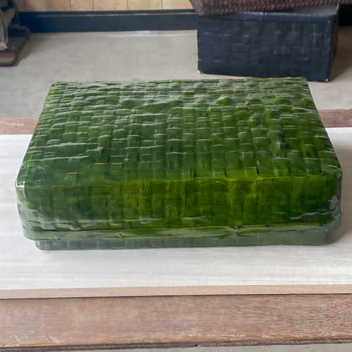 受注制作】野原竹細工 つづらの文庫箱 一閑張り よもぎ色 フリー