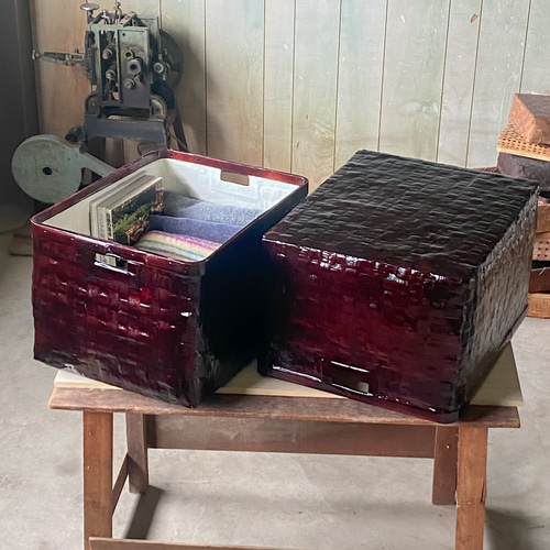 つづらの一閑張り　道具箱　茶溜め（深みのある赤茶色） 受注製作】野原竹細工 つづらの道具箱 茶溜め（深みのある赤茶色