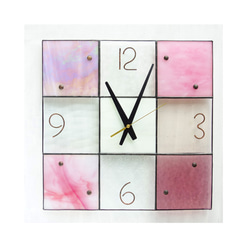 30㎝角-ステンドグラスの掛時計-モザイク３０[ピンク・パープル系）受注制作 4枚目の画像