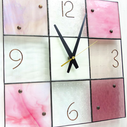 30㎝角-ステンドグラスの掛時計-モザイク３０[ピンク・パープル系）受注制作 2枚目の画像