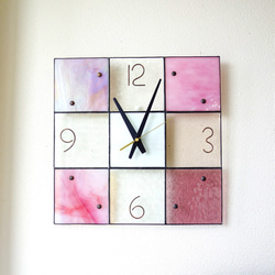 30㎝角-ステンドグラスの掛時計-モザイク３０[ピンク・パープル系）受注制作 3枚目の画像