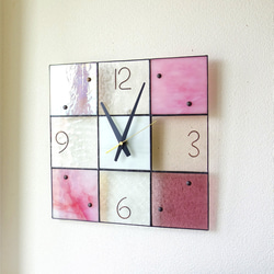 30㎝角-ステンドグラスの掛時計-モザイク３０[ピンク・パープル系）受注制作 6枚目の画像