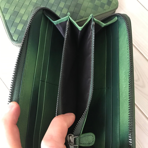 限定商品 希少ラムスキン本革編み込み 長財布 羊革 ハンドメイド
