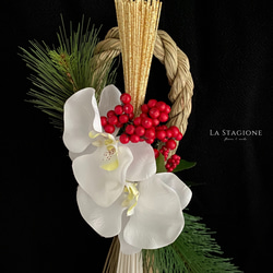 シンプルに新年を祝うミニマルお正月お飾り｜白水引束しめ縄　胡蝶蘭 2枚目の画像