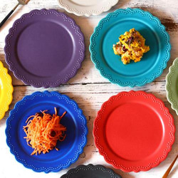 ドット レリーフ リム花プレート 18.5cm ケーキ皿 4color /r110 中皿