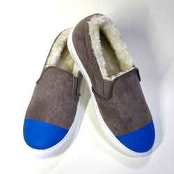 ◆再次上架◆ 充滿溫暖的圍巾內裝♪ 雙色圍巾懶人鞋（摩卡x藍色）23.5cm/24.0cm 第3張的照片