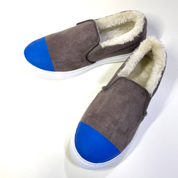 ◆再次上架◆ 充滿溫暖的圍巾內裝♪ 雙色圍巾懶人鞋（摩卡x藍色）23.5cm/24.0cm 第1張的照片