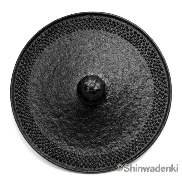 南部鉄器 鉄瓶 平丸アラレ（黒・鉄蓋）1.2L 内面素焼き・酸化被膜仕上 日本製 ガス・100V/200V IH対応 4枚目の画像