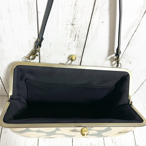 北欧フラワー柄 がま口バッグ ショルダー紐付き ショルダー