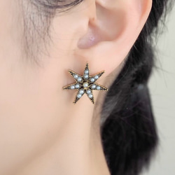 アンティークスターパールピアス/イヤリング 七芒星 ヘプタグラム