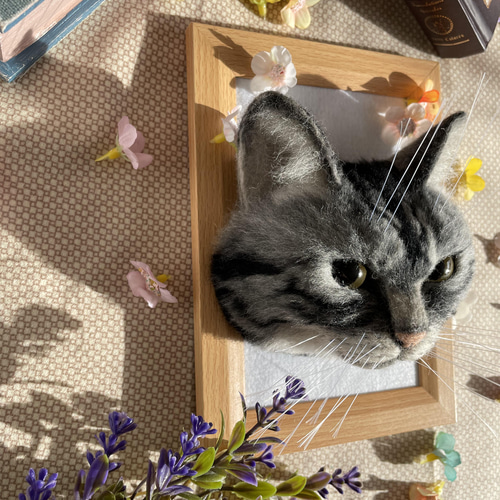 オーダーメイド】等身大・羊毛リアル猫 顔パネル 〜シンプルスタイル