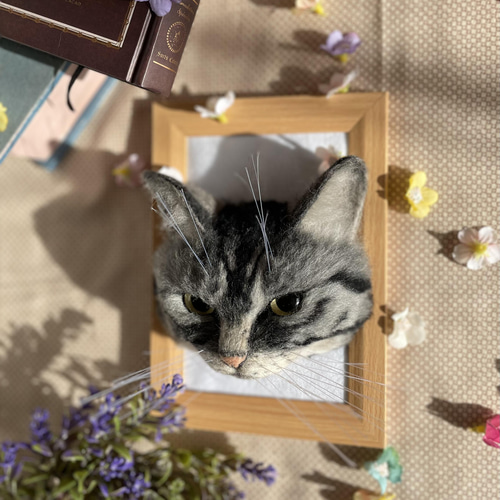 オーダーメイド】等身大・羊毛リアル猫 顔パネル 〜シンプルスタイル